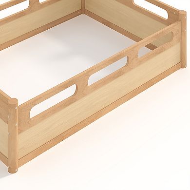Trikiousd Wood Floor Bed Montessori Bed Frame Full-length Guardrails
