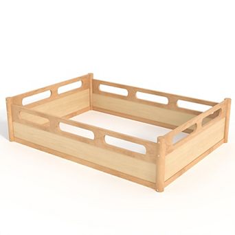 Trikiousd Wood Floor Bed Montessori Bed Frame Full-length Guardrails