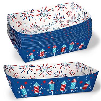 4th of July Food Trays, Disposable Food Boats, Patriotic Double-Sided Paper Meal Holders - 12 ct