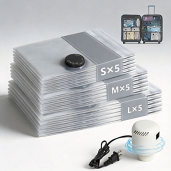 Vacuum Seal Bags for Clothing 15 Pack with Electric Pump Space Saver Storage Travel