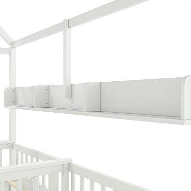 Trikiousd Twin Size Platform Bed w/ Storage Shelves & Drawers, Double Twin House Bed for Kids