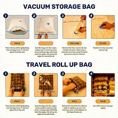 Vacuum Storage Bags 20 Pack Space Saver with Hand Pump for Travel Clothing Bedding