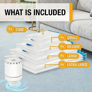 18-Pack Vacuum Storage Bags with Electric Pump for Clothes Blankets Bedding Durable Reusable