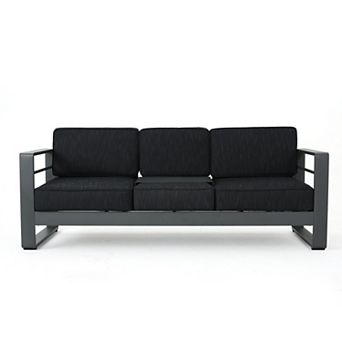 3 Seater Convertible Sofa Aluminum Frame with Removable Metal Tray & Grey Cushions