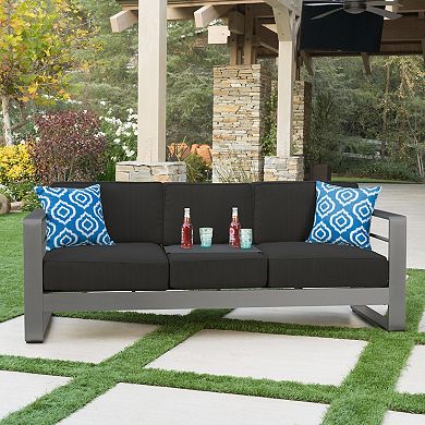 3 Seater Convertible Sofa Aluminum Frame with Removable Metal Tray & Grey Cushions