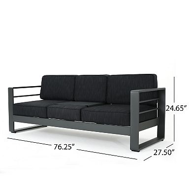 3 Seater Convertible Sofa Aluminum Frame with Removable Metal Tray & Grey Cushions