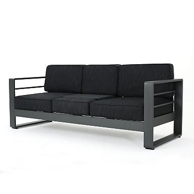 3 Seater Convertible Sofa Aluminum Frame with Removable Metal Tray & Grey Cushions
