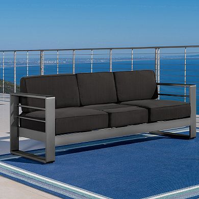 3 Seater Convertible Sofa Aluminum Frame with Removable Metal Tray & Grey Cushions