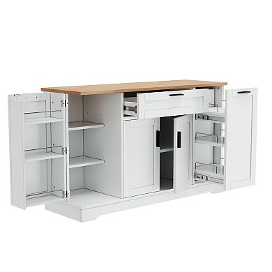 Trikiousd Sideboard Kitchen Island Buffet Storage Cabinet with Pull-Out Rack