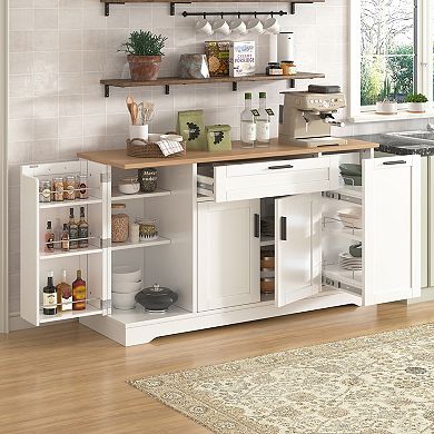 Trikiousd Sideboard Kitchen Island Buffet Storage Cabinet with Pull-Out Rack