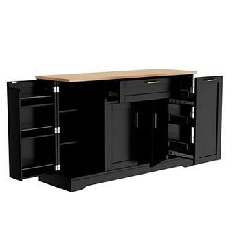 Trikiousd Sideboard Kitchen Island Buffet Storage Cabinet with Pull-Out Rack