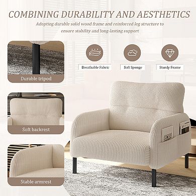 Trikiousd Corduroy Accent Chair Wide Single Sofa Chair with Side Pockets
