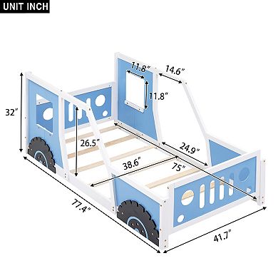 Trikiousd Classic Car-Shaped Children Platform Bed Wood Car Bed Frame with Wheels