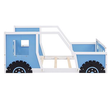 Trikiousd Classic Car-Shaped Children Platform Bed Wood Car Bed Frame with Wheels