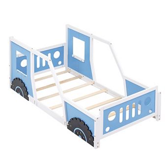 Trikiousd Classic Car-Shaped Children Platform Bed Wood Car Bed Frame with Wheels