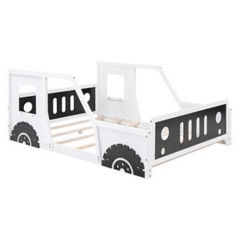 Trikiousd Classic Car-Shaped Children Platform Bed Wood Car Bed Frame with Wheels