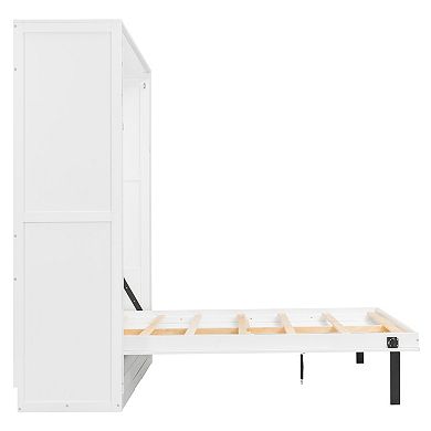 Trikiousd Rotating Queen Size Murphy Bed Wall Bed with Hidden Storage Racks