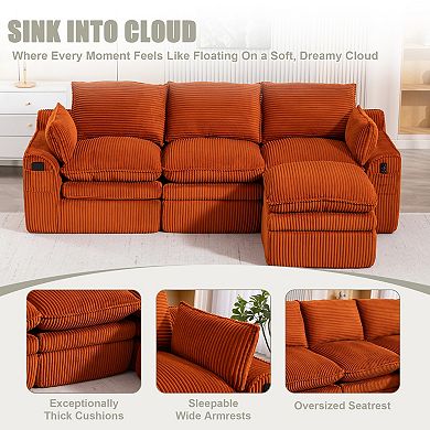 Trikiousd L-Shaped Modular Sectional Sofa Corduroy Cloud Couch with Ottoman Pillows