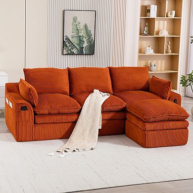 Trikiousd L-Shaped Modular Sectional Sofa Corduroy Cloud Couch with Ottoman Pillows