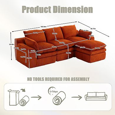 Trikiousd L-Shaped Modular Sectional Sofa Corduroy Cloud Couch with Ottoman Pillows