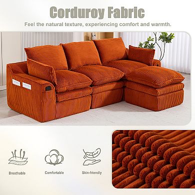 Trikiousd L-Shaped Modular Sectional Sofa Corduroy Cloud Couch with Ottoman Pillows