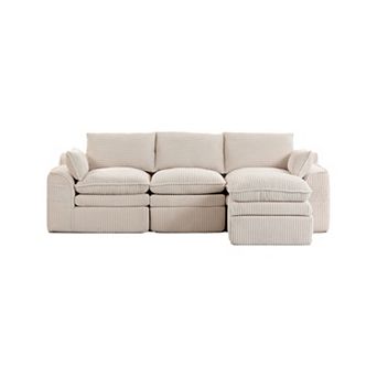 Trikiousd L-Shaped Modular Sectional Sofa Corduroy Cloud Couch with Ottoman Pillows