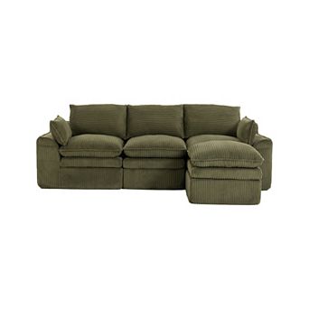 Trikiousd L-Shaped Modular Sectional Sofa Corduroy Cloud Couch with Ottoman Pillows