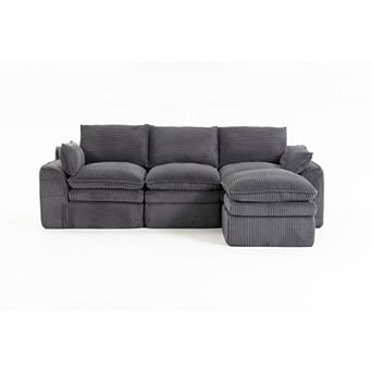 Trikiousd L-Shaped Modular Sectional Sofa Corduroy Cloud Couch with Ottoman Pillows