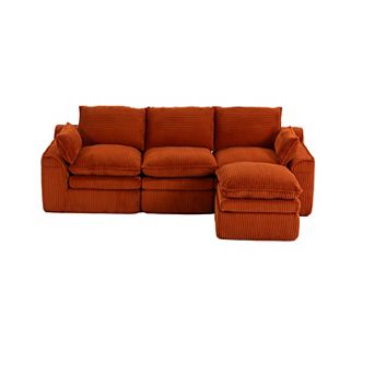Trikiousd L-Shaped Modular Sectional Sofa Corduroy Cloud Couch with Ottoman Pillows