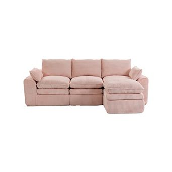 Trikiousd L-Shaped Modular Sectional Sofa Corduroy Cloud Couch with Ottoman Pillows