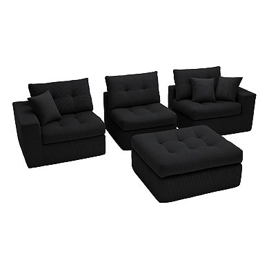 Trikiousd Corduroy L Shaped Sectional Sofa with Chaise Compression Couch