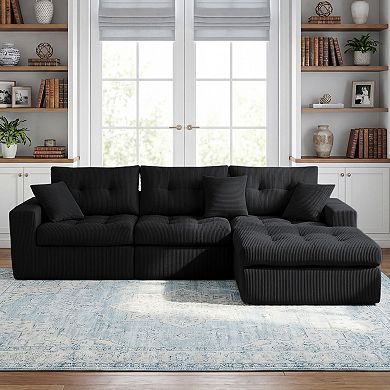 Trikiousd Corduroy L Shaped Sectional Sofa with Chaise Compression Couch