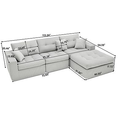 Trikiousd Corduroy L Shaped Sectional Sofa with Chaise Compression Couch