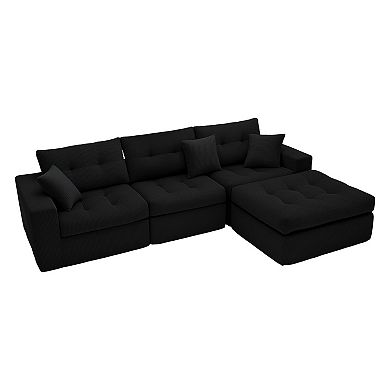 Trikiousd Corduroy L Shaped Sectional Sofa with Chaise Compression Couch