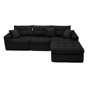 Trikiousd Corduroy L Shaped Sectional Sofa with Chaise Compression Couch