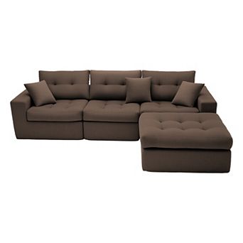 Trikiousd Corduroy L Shaped Sectional Sofa with Chaise Compression Couch