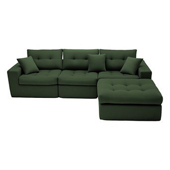 Trikiousd Corduroy L Shaped Sectional Sofa with Chaise Compression Couch