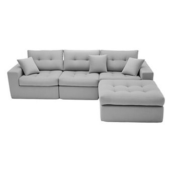 Trikiousd Corduroy L Shaped Sectional Sofa with Chaise Compression Couch