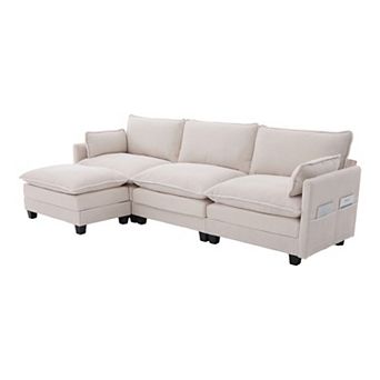 Trikiousd 102" Modular Sectional Sofa with Ottoman, 4 Seat Corduroy L-Shaped Cloud Couch