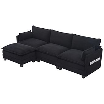 Trikiousd 102" Modular Sectional Sofa with Ottoman, 4 Seat Corduroy L-Shaped Cloud Couch