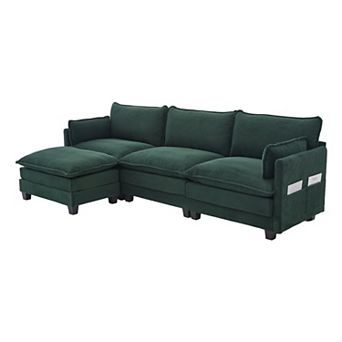 Trikiousd 102" Modular Sectional Sofa with Ottoman, 4 Seat Corduroy L-Shaped Cloud Couch
