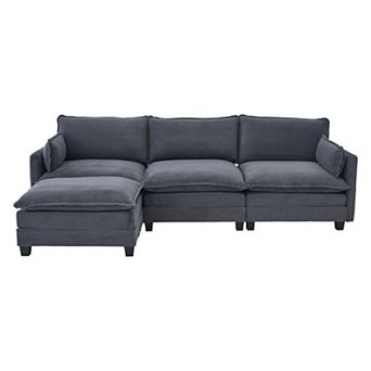 Trikiousd 102" Modular Sectional Sofa with Ottoman, 4 Seat Corduroy L-Shaped Cloud Couch