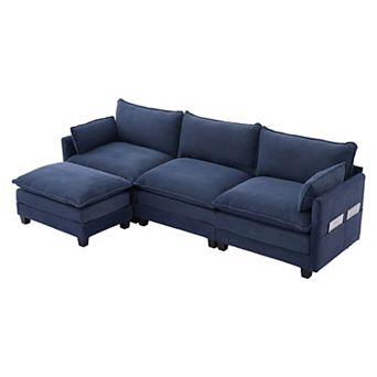 Trikiousd 102" Modular Sectional Sofa with Ottoman, 4 Seat Corduroy L-Shaped Cloud Couch