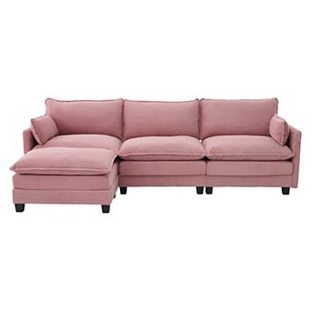 Trikiousd 102" Modular Sectional Sofa with Ottoman, 4 Seat Corduroy L-Shaped Cloud Couch