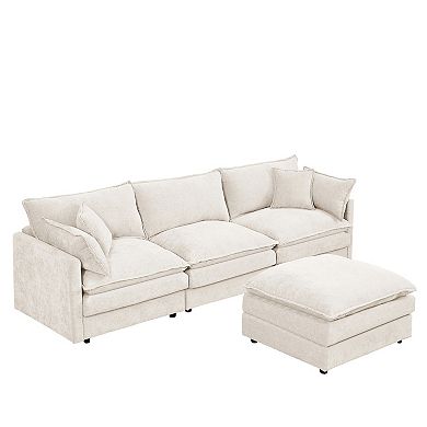 Trikiousd Modular L-Shaped Sectional Sofa Chenille Cloud Couch with Movable Ottoman 3 Seater