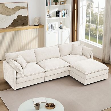 Trikiousd Modular L-Shaped Sectional Sofa Chenille Cloud Couch with Movable Ottoman 3 Seater