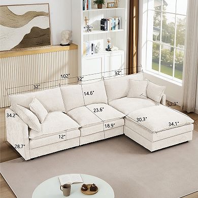 Trikiousd Modular L-Shaped Sectional Sofa Chenille Cloud Couch with Movable Ottoman 3 Seater