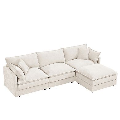 Trikiousd Modular L-Shaped Sectional Sofa Chenille Cloud Couch with Movable Ottoman 3 Seater