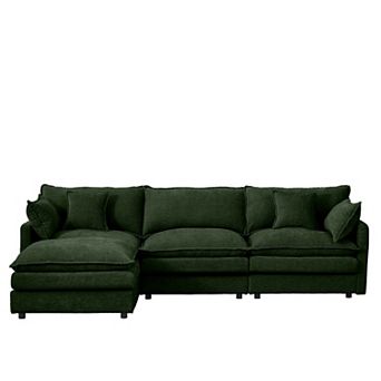 Trikiousd Modular L-Shaped Sectional Sofa Chenille Cloud Couch with Movable Ottoman 3 Seater