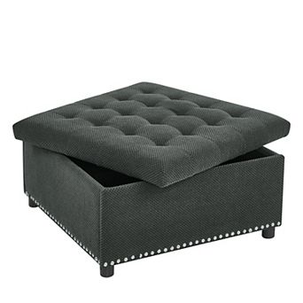 Trikiousd Storage Ottoman Nailhead Trim Ottoman Square Upholstered Footstool Coffee Table